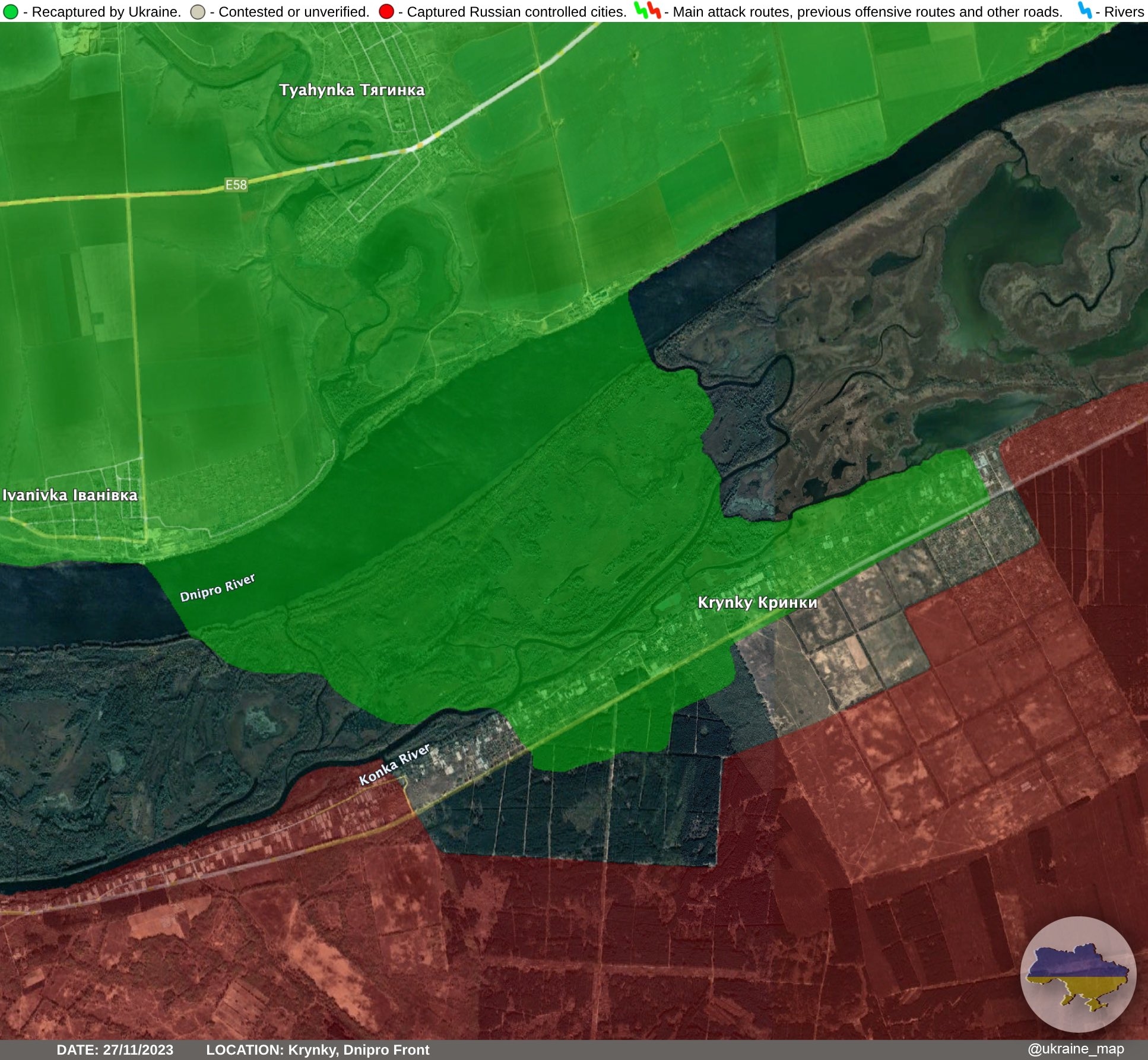 Обстановка в Крынках по версии Ukraine Battle Map