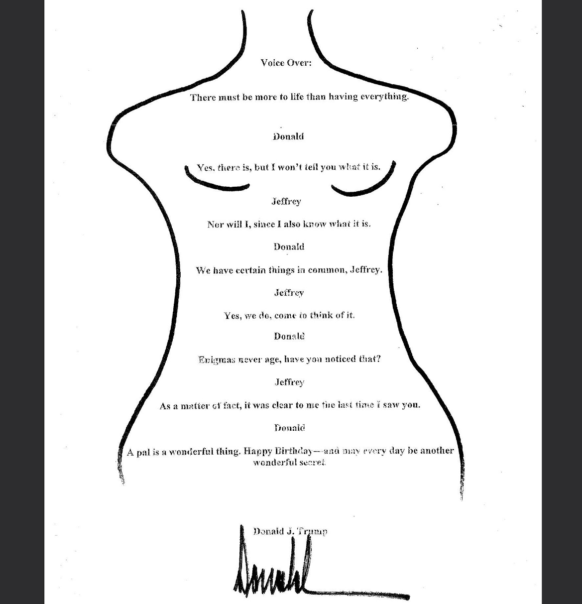 Поздравительная открытка Трампа для Эпштейна 2003 года